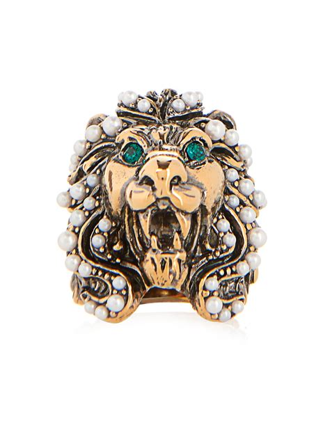 gucci lion ring with crystal|gucci lion ring with pearl.